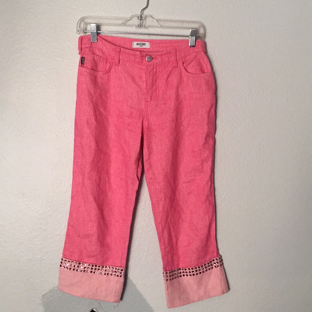 Moschino pink rhinestone Capri pants size 8